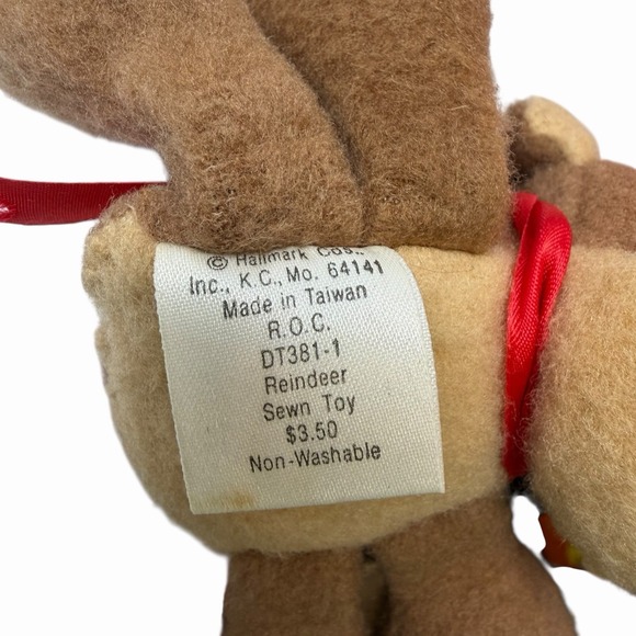 Hallmark Rodney Reindeer Plush Beanbag Stuffed Animal Christmas Red Scarf 1980s - Picture 9 of 10